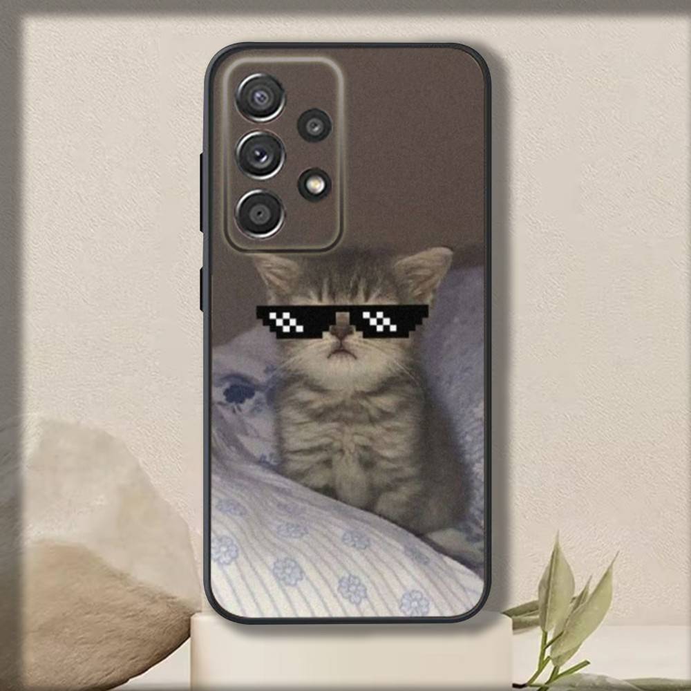 Милый Кот Мем Чехол для Телефона Для Samsung S 25,24,23,22,30,21,10,9,Ultra,Plus,Lite,FE,4,5 G Мягкий Черный Чехол