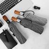 Three-fold Automatic Umbrella Folding Umbrella British Style Male Solid Wood Plaid Fabric Umbrella
