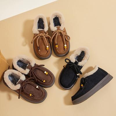 Женские мокасины с нескользящей подошвой, зимние ботинки, теплые зимние короткие ботинки для женщин, уличные, с меховой подкладкой, из искусственной замши, с пушистой флисовой подкладкой, обувь для ходьбы