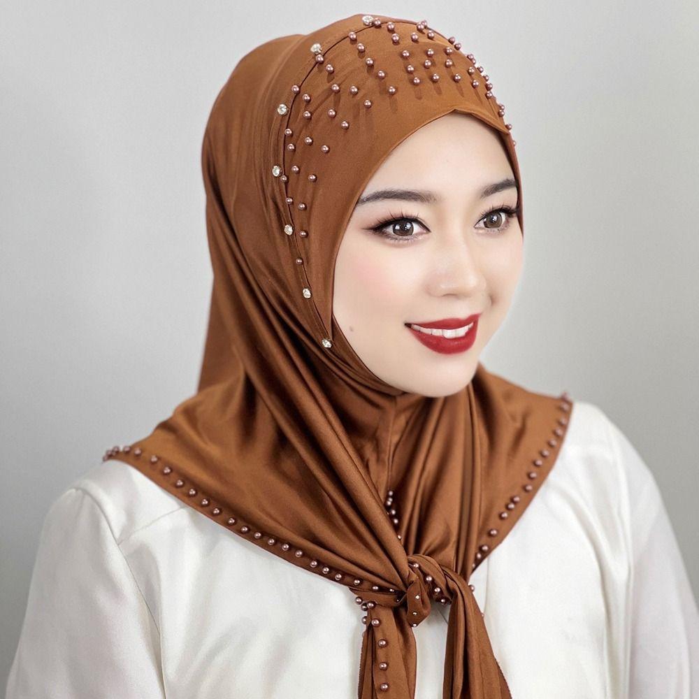 Расшитые бисером арабские хиджабы-шапки однотонные турецкие повязки-шарфы удобные мусульманские хиджабы женские