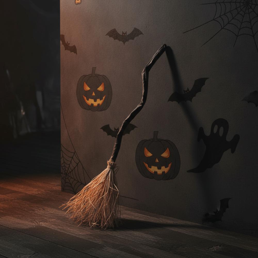 Bendable Stick Animated Dancing Witch Broom Glowing Halloween Party Broom Prop Indoor