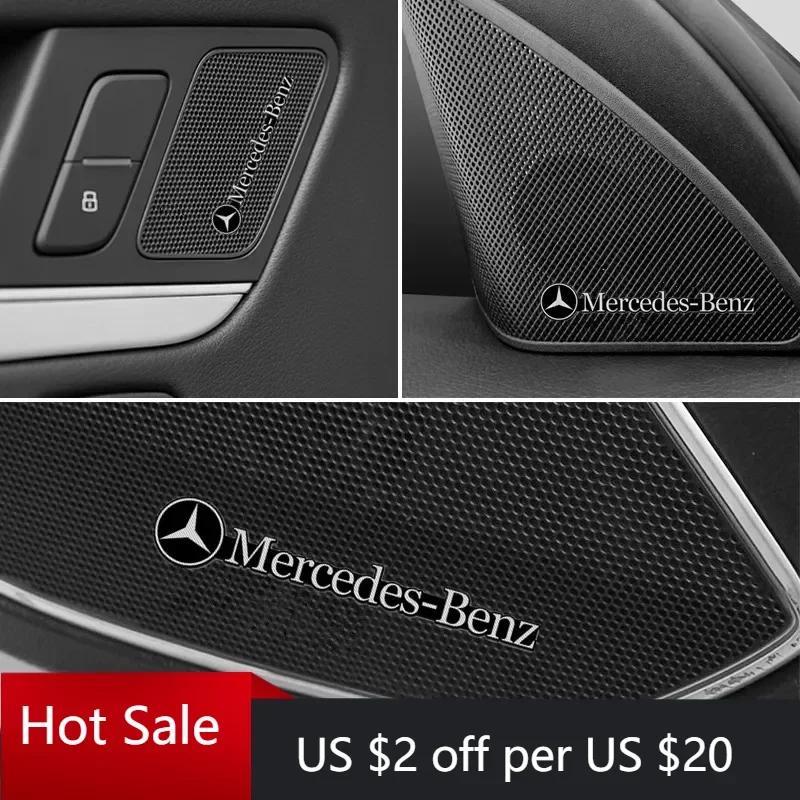 GLC 4pcs 3D aluminum speaker stereo speaker badge emblem Sticker for Mercedes Benz B/C/E/S Class A Class C200L GLC GLK CLA GLA