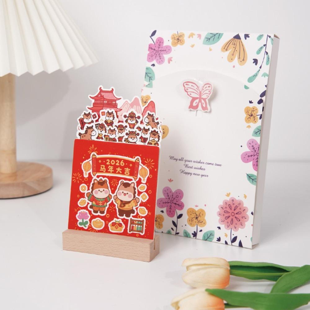 Detachable Base Bloomy Flowers Desk Calendar Wooden Base Monthly Planner for Table Desk Decor