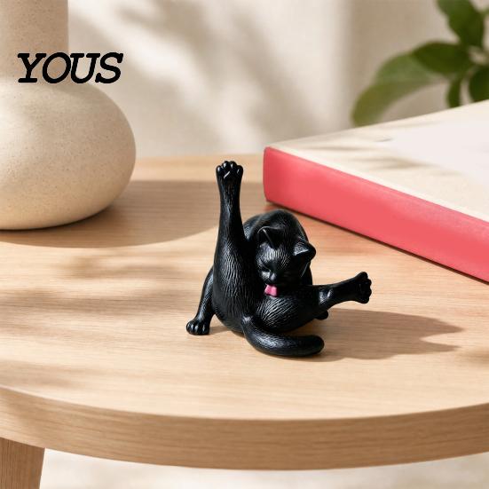 3D-печатная скульптура кошки, облизывающей заднюю часть, Фигурка, Забавный маленький статуэтка черного и белого котенка, Настольное украшение Животное для дома, офиса, книжной полки
