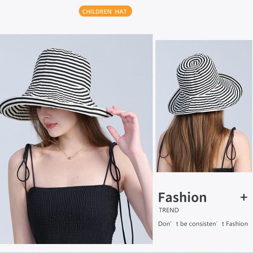 Anti-UV Summer Sun Hats Foldable Sun Protection Cap Casual Stripe Bucket Hat Travel