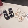 Summer Girls Sandals Sweet Pearl Bowtie Children Princess Open-toe Sandals Fashion Versatile Kids School Thick Bottom Sandals