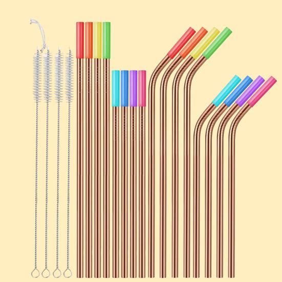 16 шт./компл., яркие цветные соломинки с силиконовыми наконечниками, устойчивые к ржавчине металлические трубочки, которые можно мыть в посудомоечной машине, соломинки для питья с чистящей щеткой