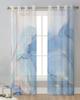 Голубые мраморные прозрачные шторы для украшения гостиной, оконные шторы для кухни, тюль, вуаль, органза, шторы