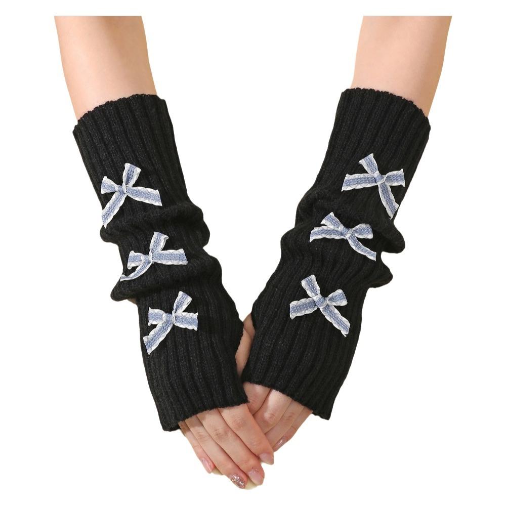 Thicken Y2K Fingerless Gloves Soft Knitted Sleeve Cover Fashion Bow Arm Warmers Winter