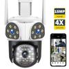 LS VISION EU 8K 15MP Outdoor WiFi Camera Motion Tracking Three Len Screens 4X Zoom PTZ Video Cam Security Protection CCTV Surveillance Camera