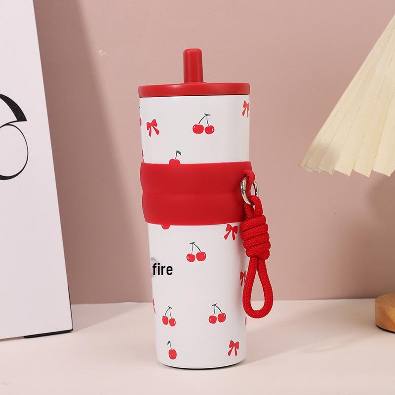 Термокружка из нержавеющей стали 316 Aurora с ручкой и соломинкой - Креативная автомобильная кружка