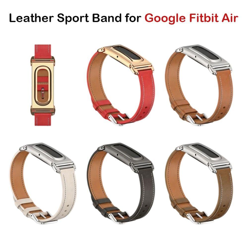 Leather Sport Band Metal Case Replacement Wristband for Google Fitbit Air for Men Women