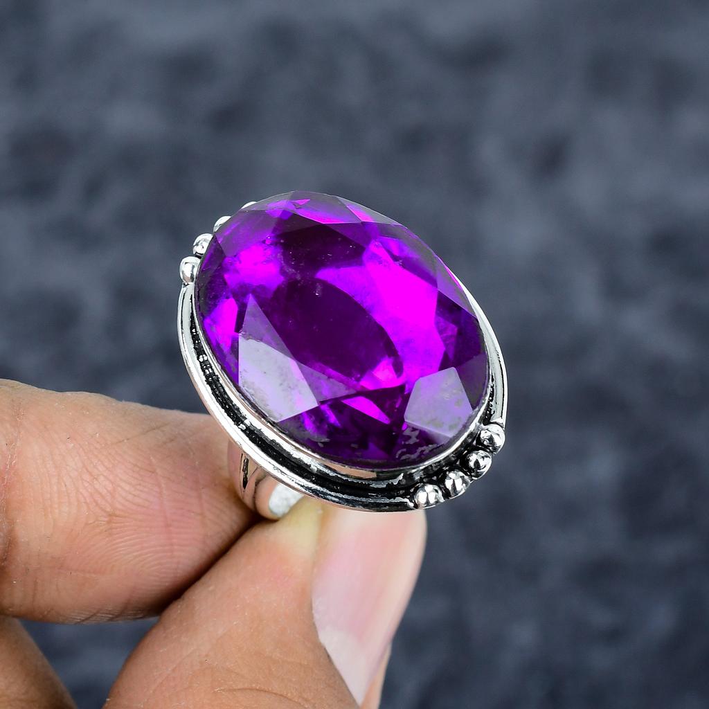 Pink Amethyst Gemstone Handmade 925 Sterling Silver Jewelry Ring Size 8.5 M-2791