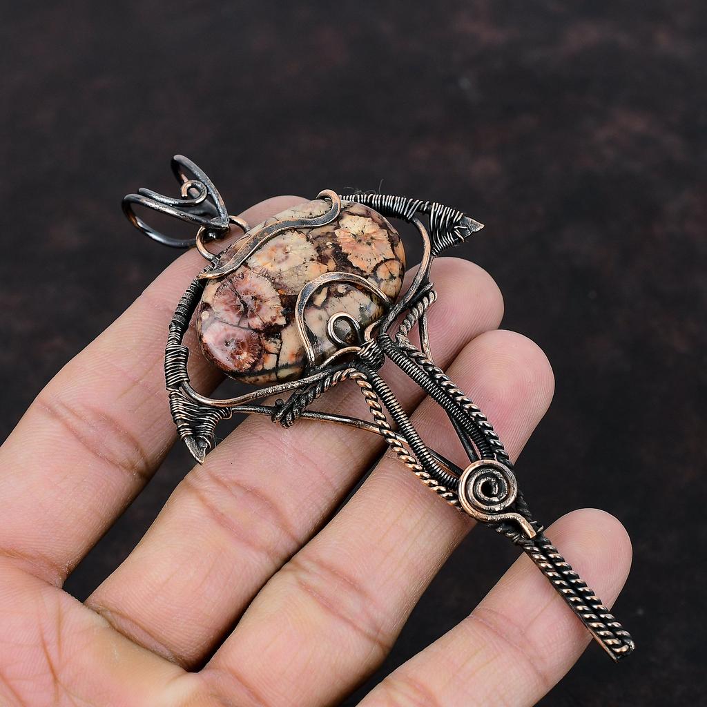 Подвеска из яшмы «птичий глаз», медная проволочная обертка, ювелирные изделия из яшмы «птичий глаз», оригинальная подвеска из драгоценных камней ручной работы, медные ювелирные изделия в подарок для нее