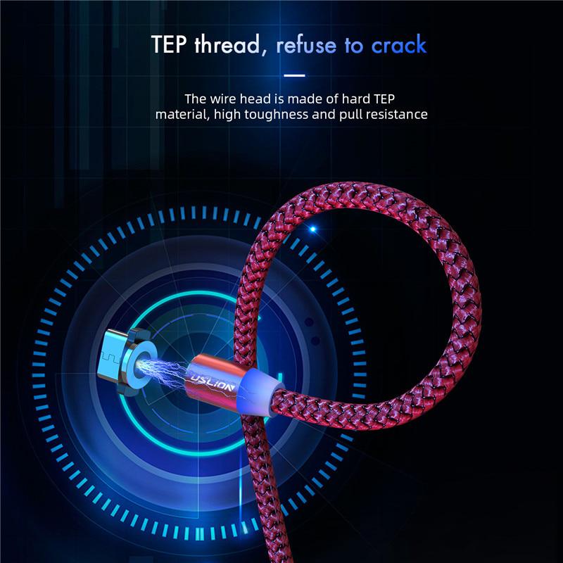 USLION 3M Magnetic Micro USB Cable For Samsung Android Phone Type-c Charging For iPhone Charger Cord