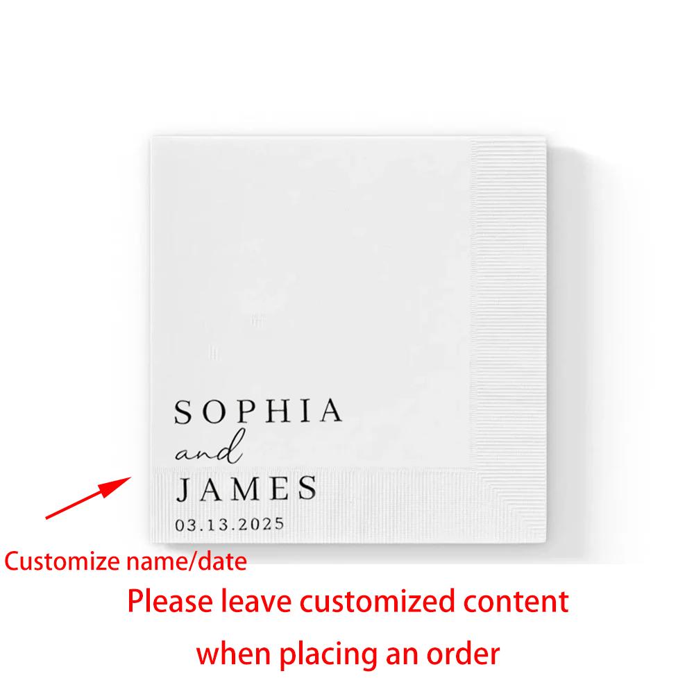 20Pcs Personalized Wedding Napkins Wedding Cocktail Napkins for Engagement Party Bridal Shower Decor Wedding Reception Napkins