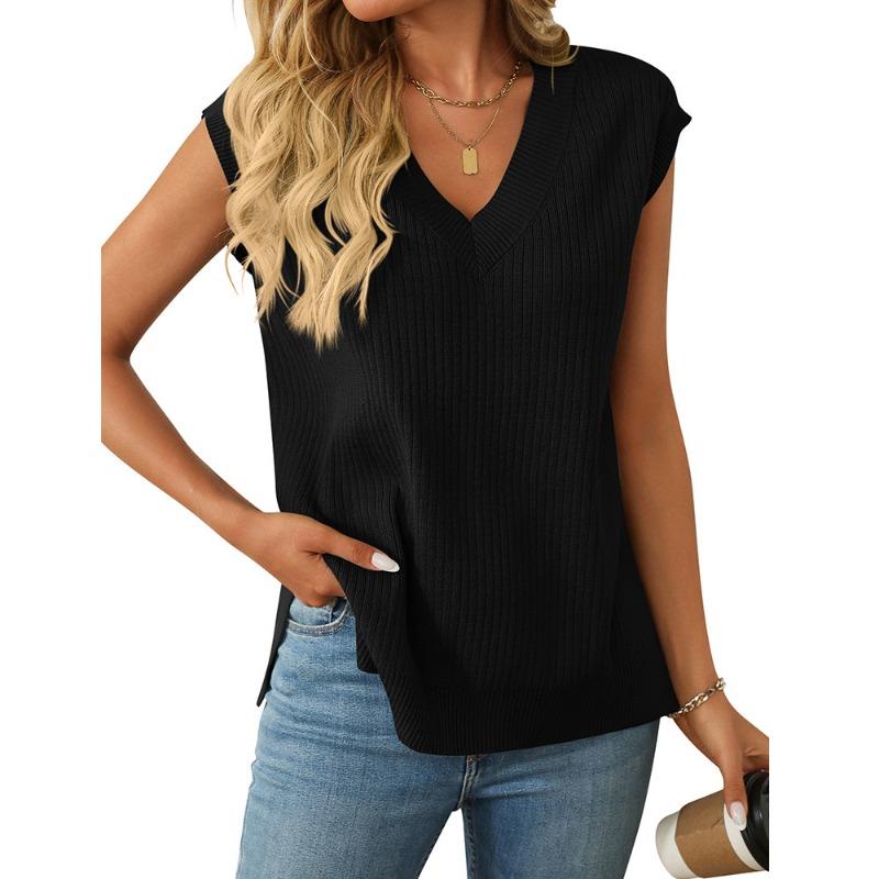 Женский летний новый свободный свитер без рукавов с V-образным вырезом