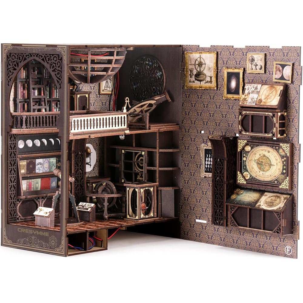 CRESYMME Миниатюрный книжный уголок для кукольного домика, деревянный DIY 3D-модель, Музей астрономии