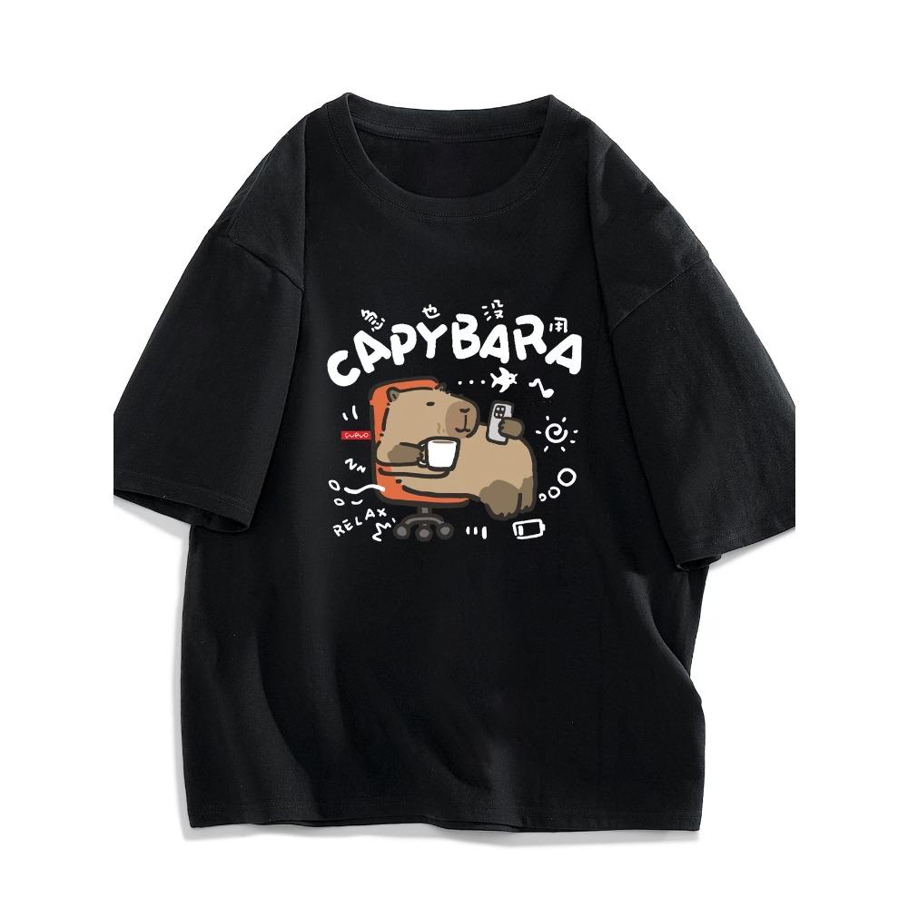 Funny Capybara Graphic T-Shirt Humorous Relaxing Animal Tee Kawaii Coffee Lover Print Summer Short Sleeve Top Unisex Casual