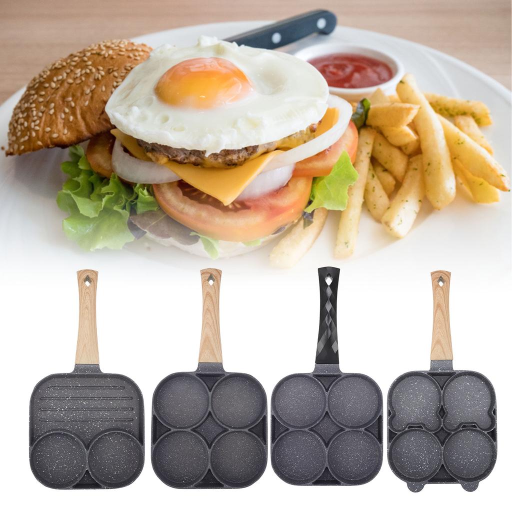 Сковорода с 4 отверстиями Сковорода с 4 отверстиями Антипригарная жаропрочная сковорода для омлета для блинов бургеров Кухонный аксессуар Черная сковорода для омлета