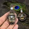 Pyrite Agate, Moonstone Gemstone Copper Wire Wrap Jewelry Pendant 2.88"