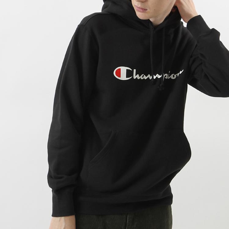 Champion Script Basic Pullover Fleece Lined Sweatshirt Japan Version Unisex Black Couple's C3-L122