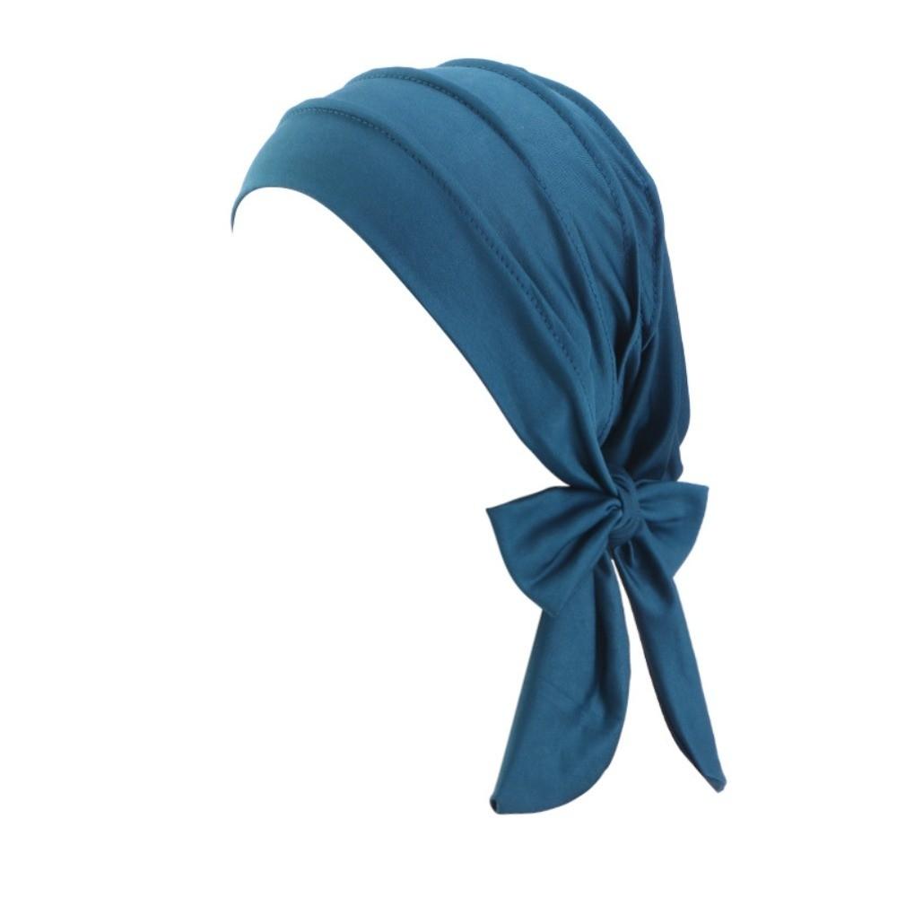 Lightweight Solid Color Headscarf Hat Breathable Stretch Hijab Long Tail Pre-Tied Inner Hat Daily