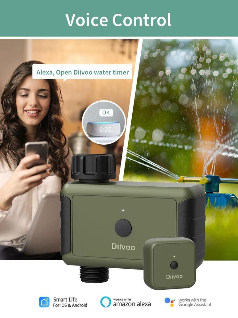 Diivoo Интеллектуальный таймер спринклера Wi-Fi на 1/2/3 зоны с системой капельного орошения для внутреннего и наружного использования