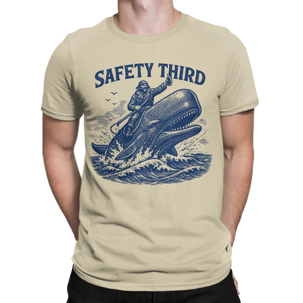 Unisexs Tshirts Safety Third Funny Sarcastic Nautical Whale Rider Joke Cool Cotton Tees Short Sleeve T Shirt Round Collar Tops