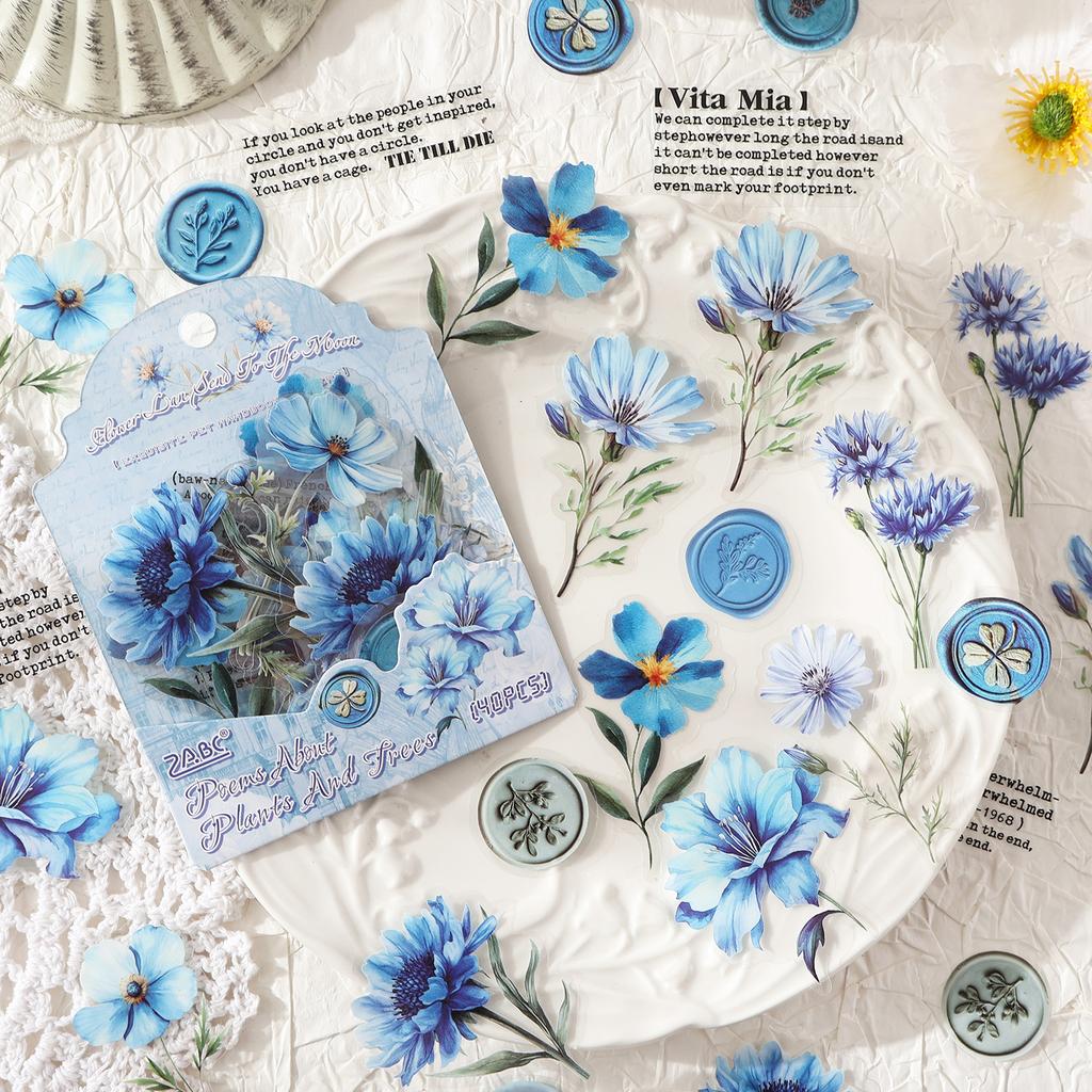 JIAMEI 40pcs Creative Flower Aesthetics Waterproof PET Stickers DIY Diary Scrapbook Decor Journal Supplies