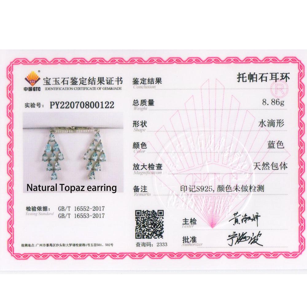 100% Natural Sky Blue Topaz Dangle Earrings 925 Sterling Silver 9.0ct Gemstone Fine Jewelry for Women Wife Gift Elegant