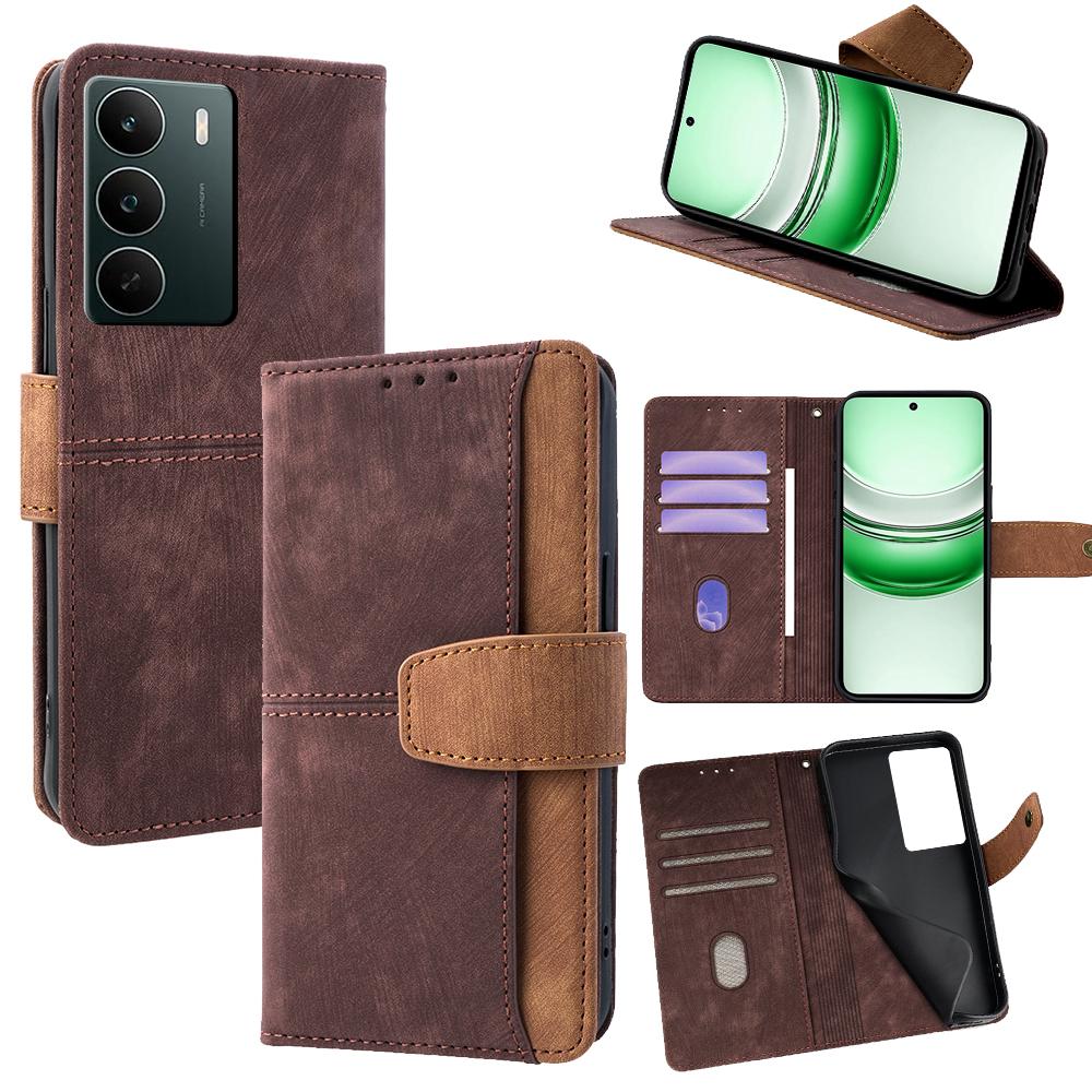 For Realme C71 4G Case RFID Blocking Color Splicing PU Leather Wallet Phone Cover