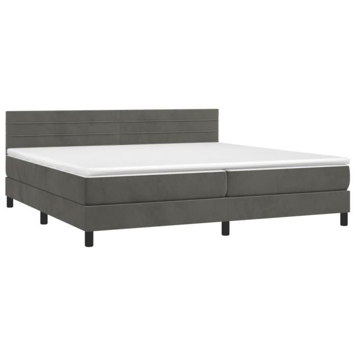 3141384 vidaXL Lit à sommier tapissier et matelas Gris foncé 200x200cm Velours
