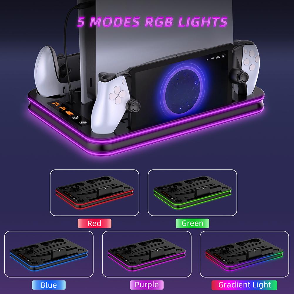 Для PS5 Тонкая охлаждающая подставка с RGB-подсветкой, вентилятором Для консоли PS5 Дисковые и цифровые издания Контроллер PS5 Док-станция для зарядки двух контроллеров