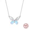 S925 Sterling Silver Colorful Opal Butterfly Pendant Necklace Hollow Pattern Insect Neck Chain Women Fine Jewelry