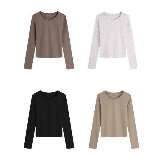 Женская футболка с длинным рукавом, футболка с круглым вырезом, дышащая, приятная к коже, базовая футболка, осень-зима, топ для ношения под одеждой