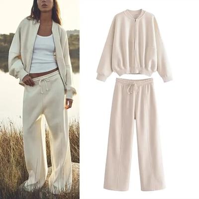 Домашняя одежда из двух предметов, женские толстовки-бомберы на молнии, комплекты с эластичной резинкой на талии, плюшевые брюки, домашний костюм, укороченный топ, верхняя одежда Y2K