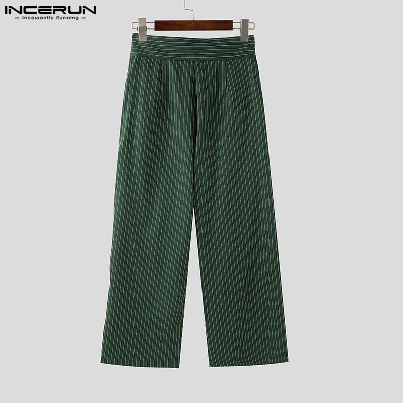 INCERUN Мужские повседневные длинные прямые брюки с застежкой-молнией на талии, неравномерные слои в полоску