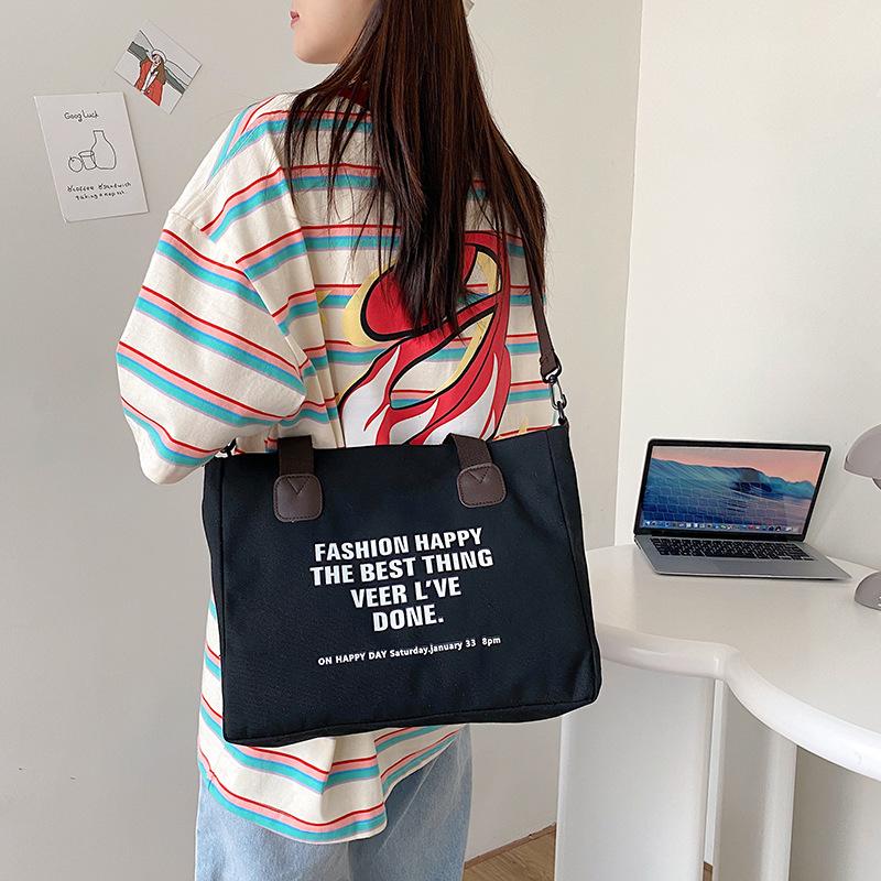 Tote Bag Female Student Large Capacity Canvas Bag Letter Simple Shoulder Messenger Bag Female