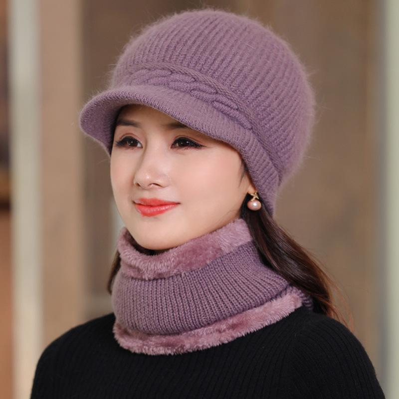 Hat+scarf Sets Middle Aged Elderly Women's Autumn Winter Rabbit Fur Knitted Hat Winter Elderly Hat Mother Hat Old Lady Hat Scarf Set