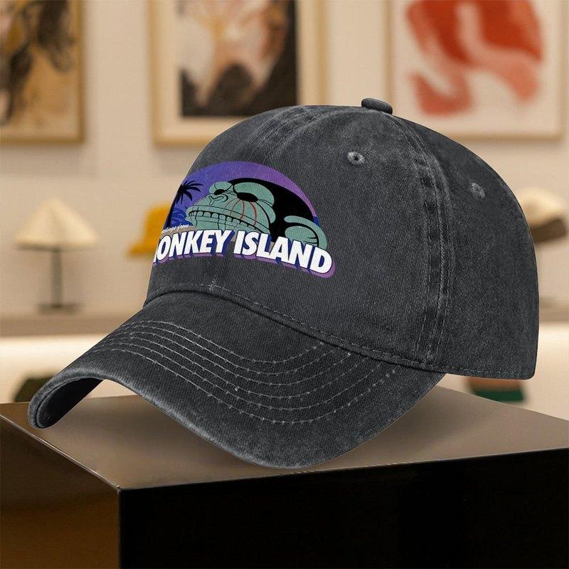 Monkey Island Print Baseball Cap for Unisex Women Vintage Duckbill Cap for Outings Camping Cycling Fitness