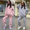 Women's Sets Autumn and Winter Fashion Solid Color Loose Hooded Sweatshirt Casual Trousers Two-piece Set