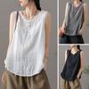 Women Summer Vest Round Neck Sleeveless Buttons Decor Color Tank Tops Solid Thin Loose Fit Camisole Streetwear