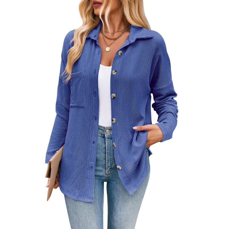 Весенне-осенняя женская полосатая рубашка с карманами и длинными рукавами, кардиган, куртка