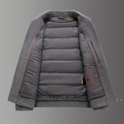 Короткая двухсторонняя кашемировая куртка мужская зимняя деловая среднего возраста с пуховой подкладкой шерстяное мужское толстое пальто