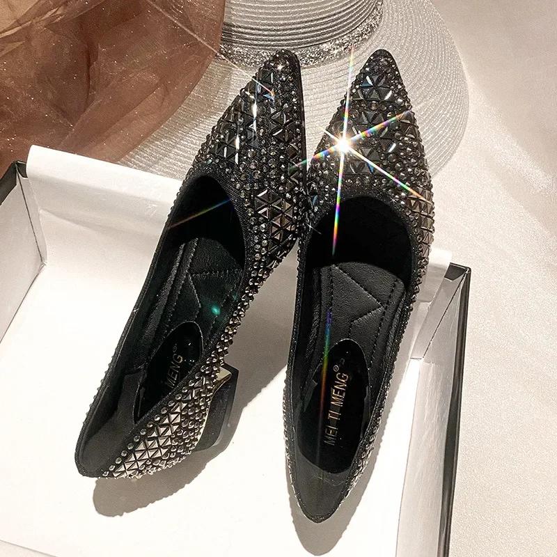 Women Sexy Red Sole Autumn Full Drill Flat Shoes Large Size Ballet Fashion Shoes