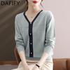 Women's Fashion Casual Fall Winter Solid Color Print Long Sleeve V-Neck Sweaters