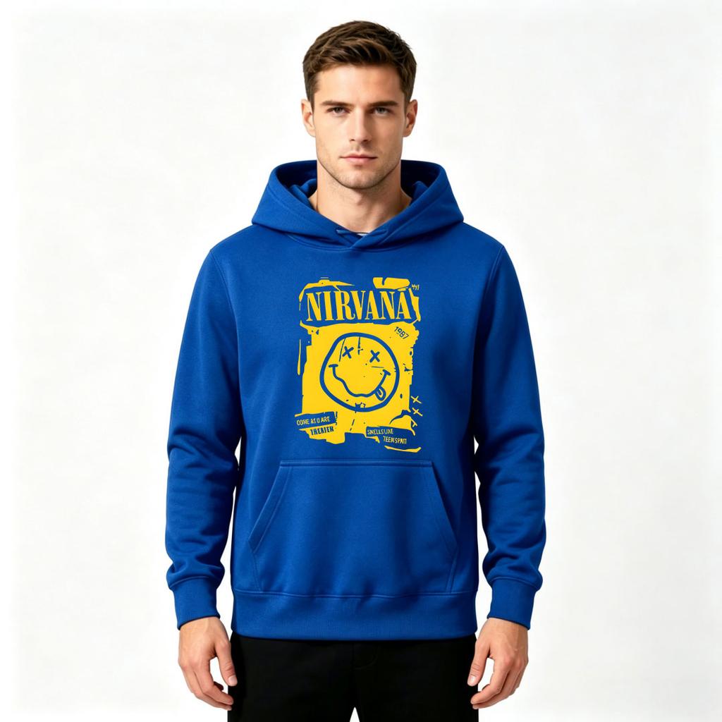 Men Vintage 90s Music Graphic Print Pullover Hoodie Casual Long Sleeve Loose Hooded Sweatshirt