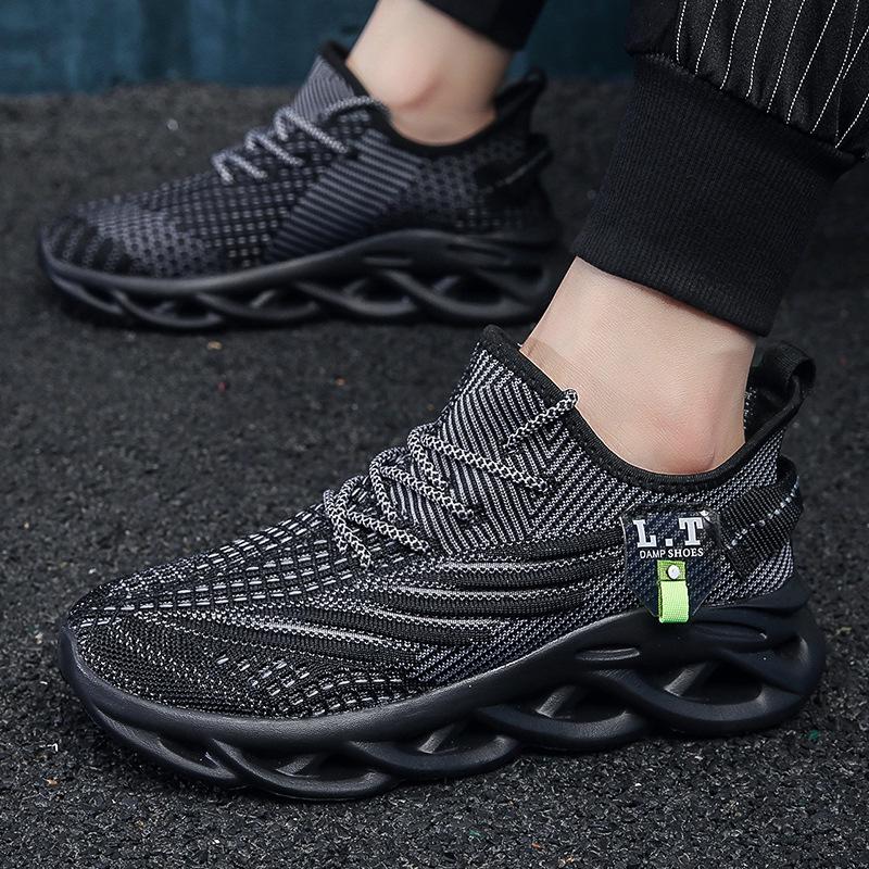 Мужские повседневные кроссовки 48 размера Flyknit с дышащей сеткой - Весна/Лето, модные, с крученой подошвой и амортизацией.