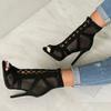 Europe and the United States 2025 New Black Net Suede Fashion Cross-strap Sexy High-heeled Sandals Large-size Women's Shoes